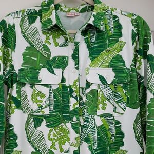 Green Leaf Print Button-Up Shirt